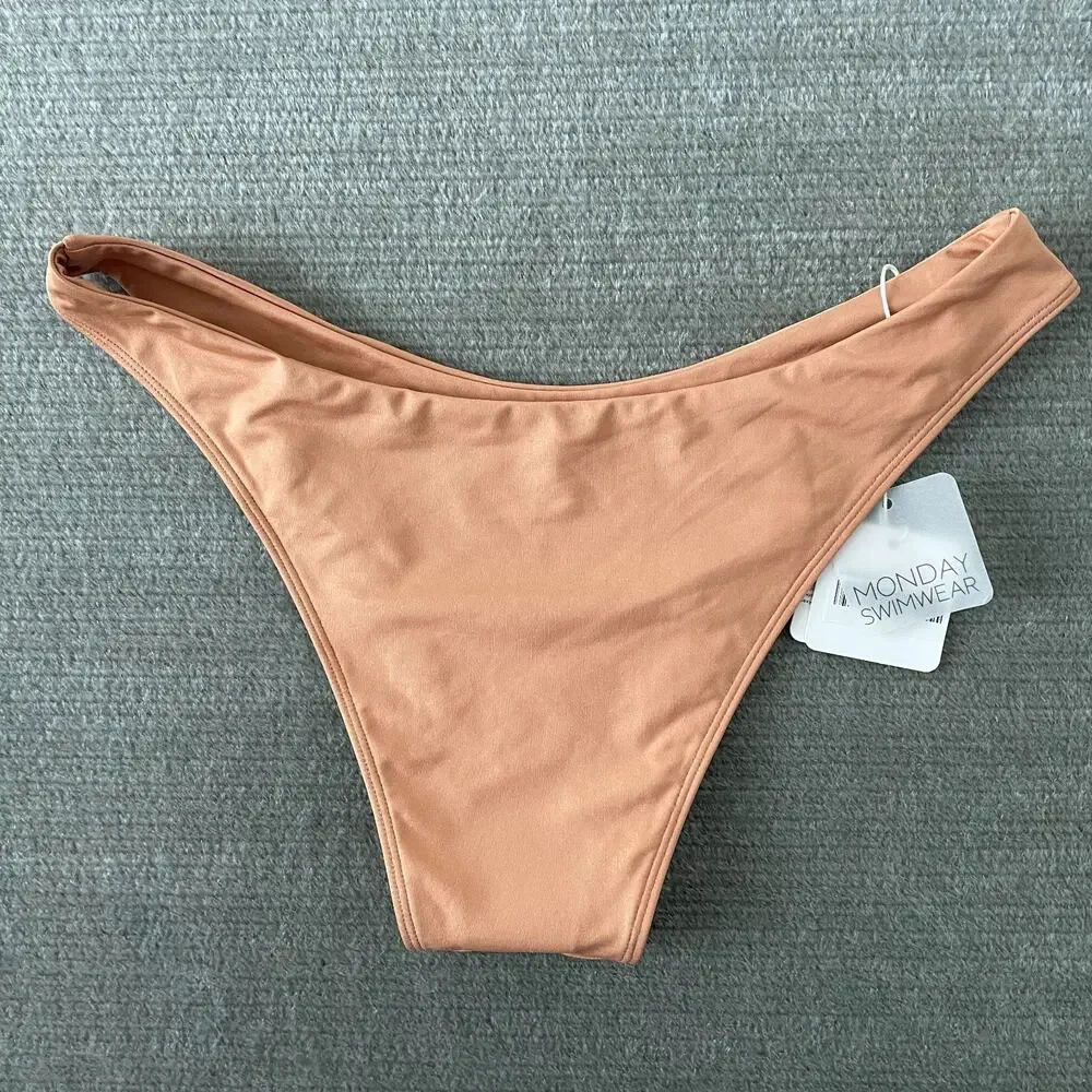 Monday Swimwear Byron Bottom Bikini Women L High Leg‎ Mid Rise  Sand Resort